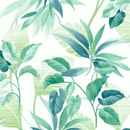 Papier peint vinyle sur intissé végétal bleu et vert TROPIC - Imprim'luxe par Ugepa - L17504