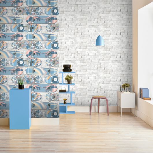 Papier peint intissé city bleu et rose CITY SKATE - Pop par Ugepa - M47801