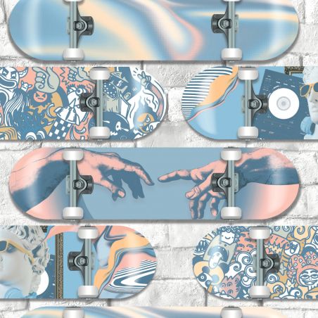 Papier peint intissé city bleu et rose CITY SKATE - Pop par Ugepa - M47801