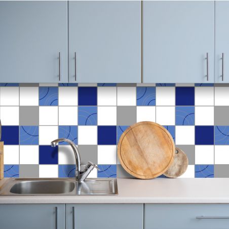 Papier peint expansé sur papier standard géométrique bleu et blanc MODERN TILES - Cuisines et Bains par Ugepa - E39701