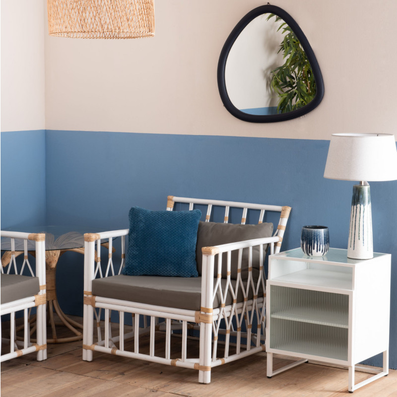 Miroir goutte simili cuir bleu marine - 60 x 63 cm - BOHEME par Amadeus