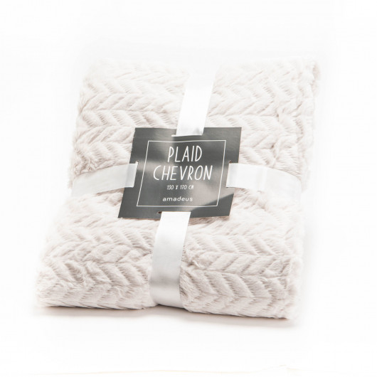 Plaid uni crème - 130x170cm - CHEVRON par Amadeus