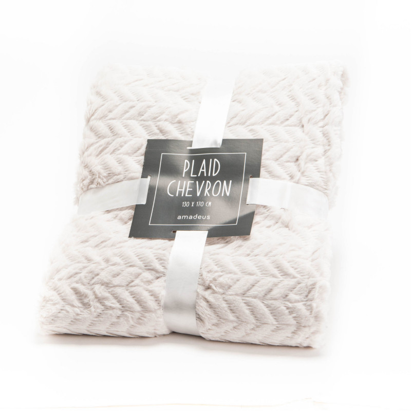 Plaid uni crème - 130x170cm - CHEVRON par Amadeus