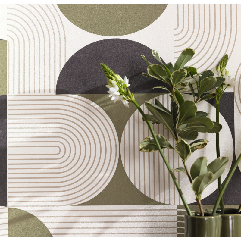 Papier peint intissé graphique vert kaki - Amplitude par Caselio - 105500722