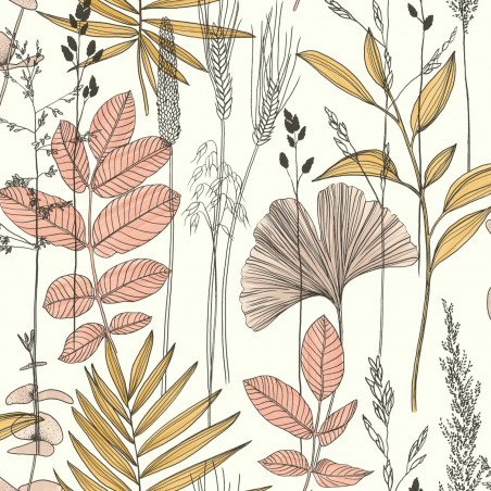 Papier peint vinyle sur intissé végétal jaune et rose GINGKO - Les Essentiels par Lutèce - 51210307