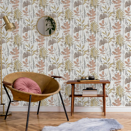 Papier peint vinyle sur intissé végétal jaune et rose GINGKO - Les Essentiels par Lutèce - 51210307