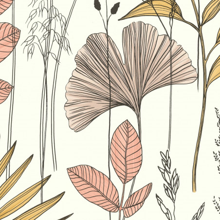 Papier peint vinyle sur intissé végétal jaune et rose GINGKO - Les Essentiels par Lutèce - 51210307