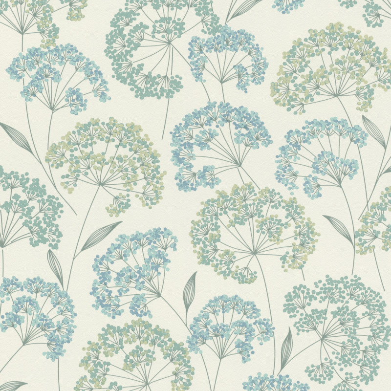 Papier peint intissé floral turquoise et vert PISSENLIT -  Allegretto par Rasch - 793314