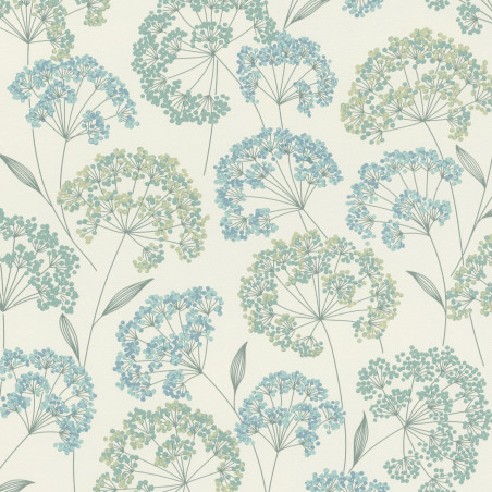 Papier peint intissé floral turquoise et vert PISSENLIT -  Allegretto par Rasch - 793314