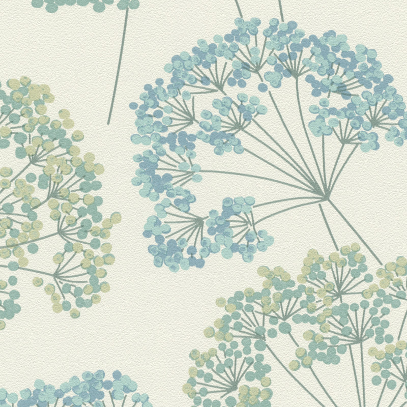 Papier peint intissé floral turquoise et vert PISSENLIT -  Allegretto par Rasch - 793314