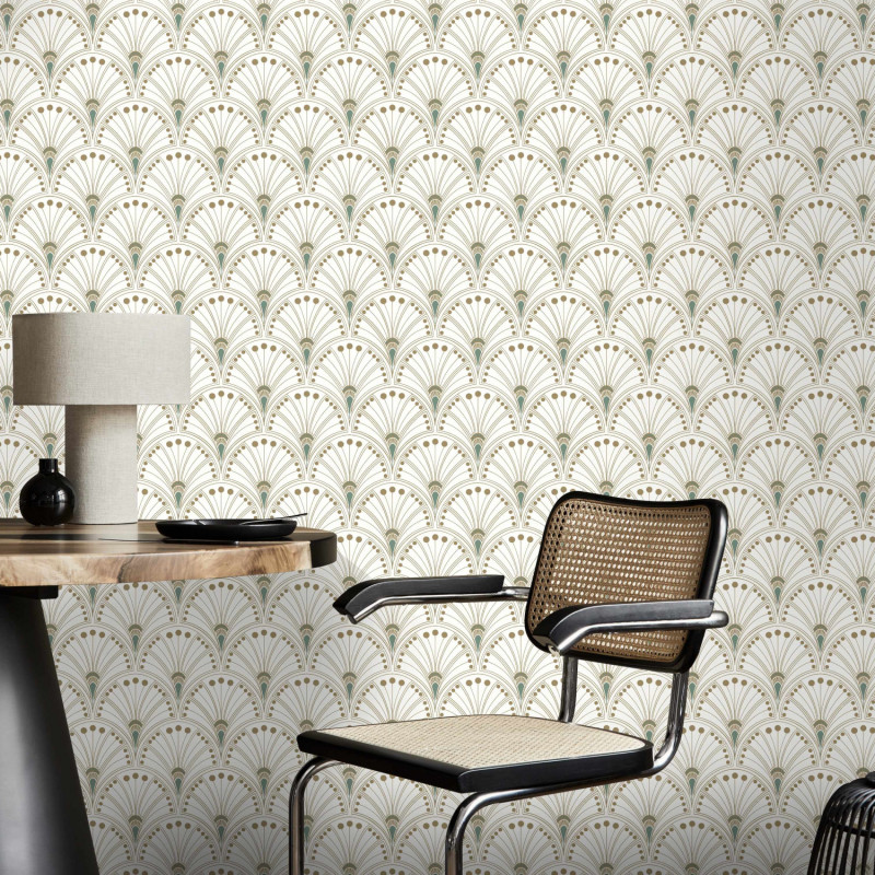 Papier peint intissé géométrique vert et or ART DECO -  Allegretto par Rasch - 792232