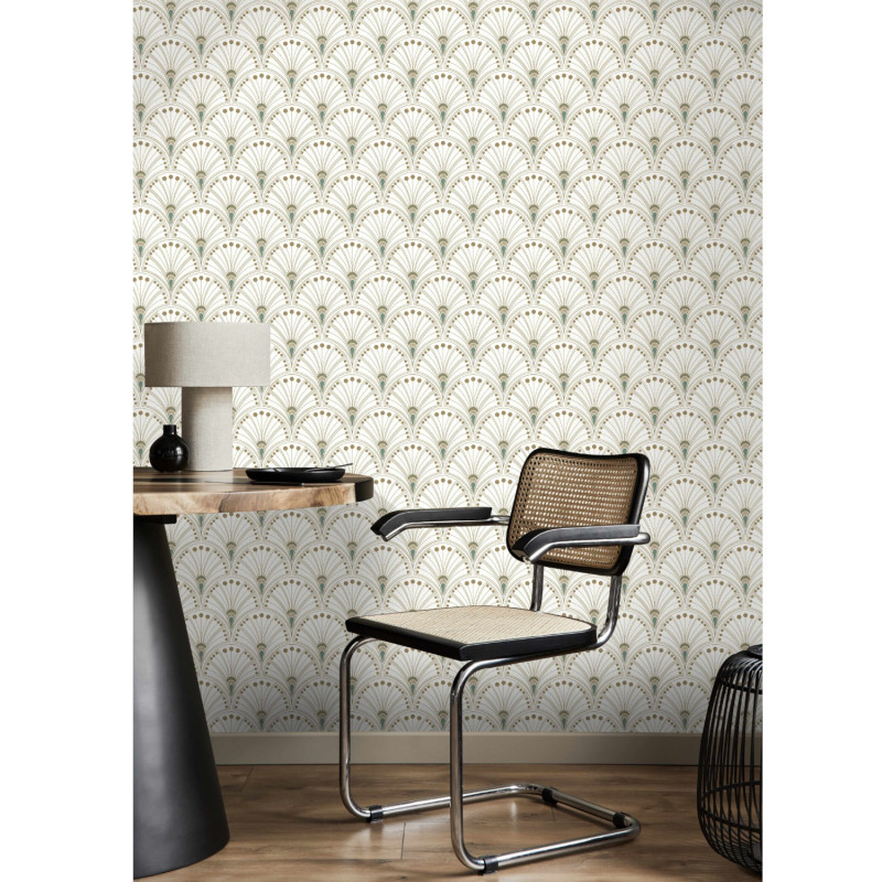 Papier peint intissé géométrique vert et or ART DECO -  Allegretto par Rasch - 792232