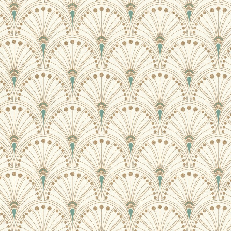 Papier peint intissé géométrique vert et or ART DECO -  Allegretto par Rasch - 792232