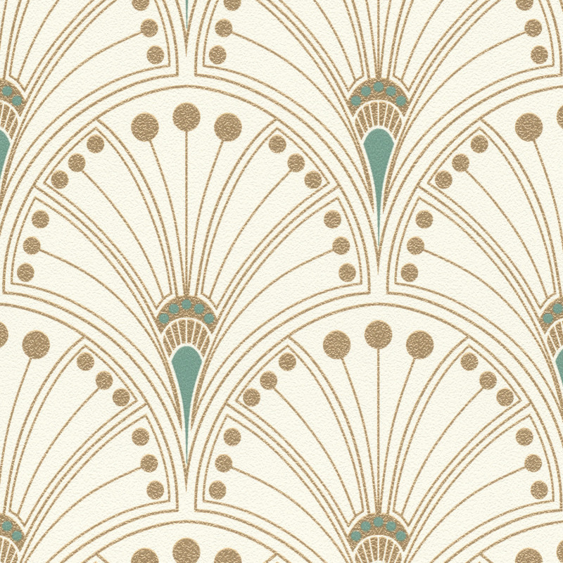 Papier peint intissé géométrique vert et or ART DECO -  Allegretto par Rasch - 792232