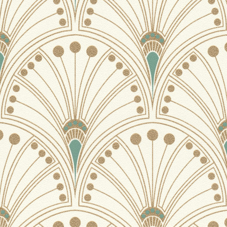 Papier peint intissé géométrique vert et or ART DECO -  Allegretto par Rasch - 792232