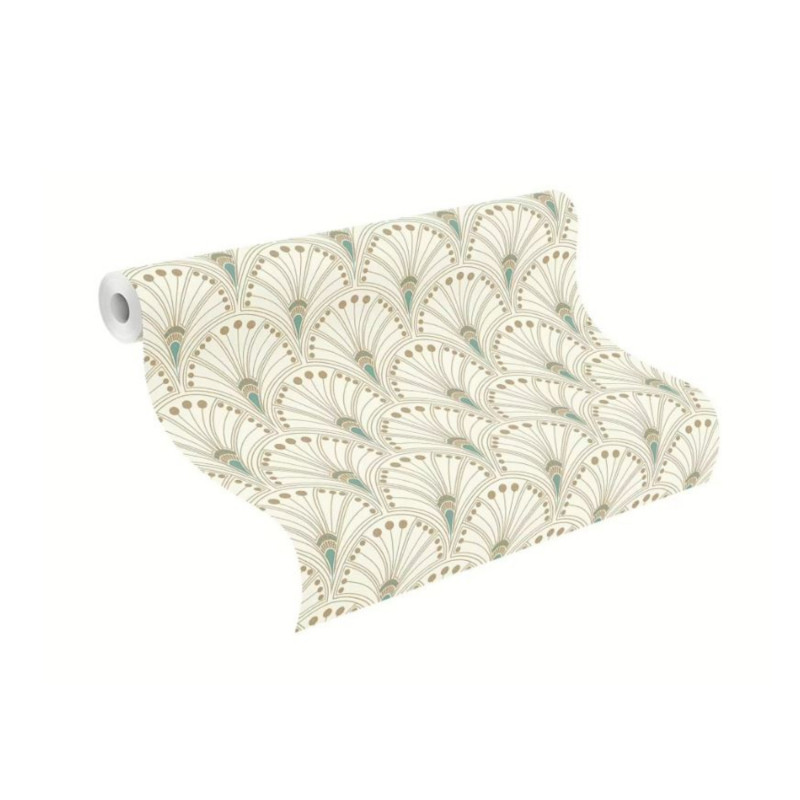 Papier peint intissé géométrique vert et or ART DECO -  Allegretto par Rasch - 792232