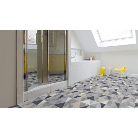 Sol Vinyle/PVC - 4m - géométrique bleu et beige, fond gris DIAMOND BLUE - Booster par Gerflor