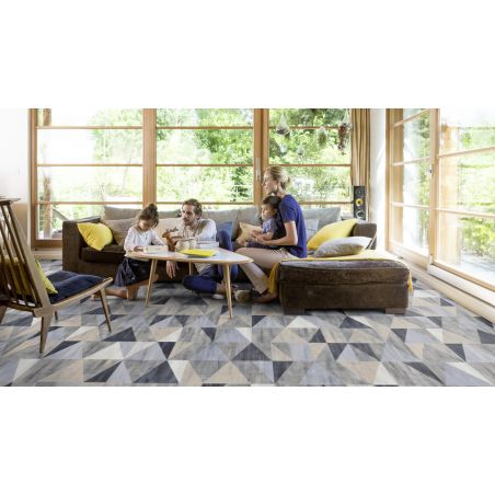 Sol Vinyle/PVC - 4m - géométrique bleu et beige, fond gris DIAMOND BLUE - Booster par Gerflor