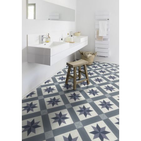 Sol Vinyle/PVC - 4m - carreaux de ciment bleu et blanc cassé CORDOBA BLUE - Booster par Gerflor