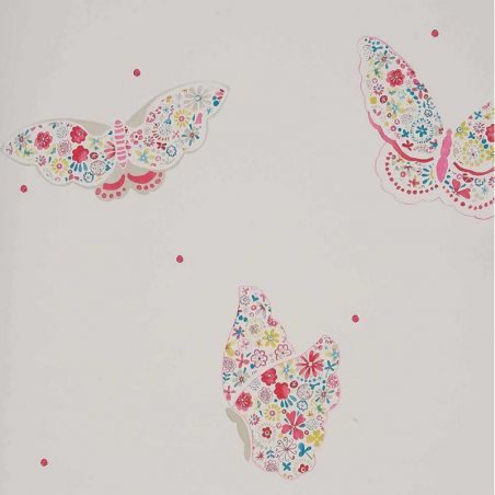 Papier peint intissé animal rose et turquoise VOLTIGE - Abracadabra par Camengo - 9850260