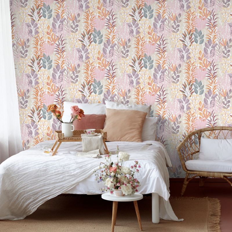 Papier peint vinyle sur intissé floral orange et rose TROPIC - Flora par Ugepa - m86905