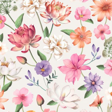 Papier peint vinyle sur intissé floral rose et vert BOUQUET FLEURI - Illusion par Ugepa - m88810