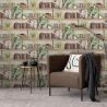 Papier peint vinyle sur intissé trompe l'œil marron et vert BIBLIOTHEQUE - Illusion par Ugepa - m89608