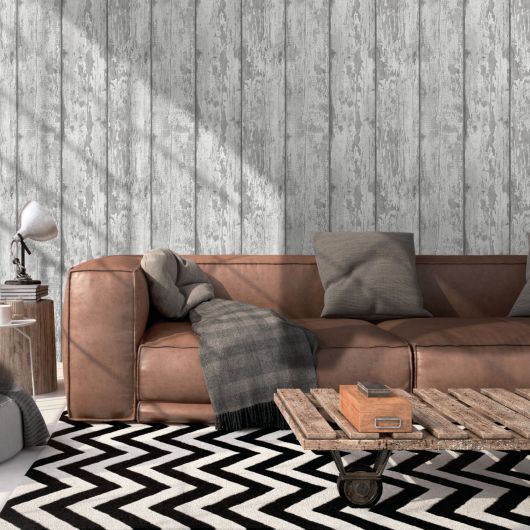 Papier peint standard trompe l'œil grisLAMBRIS - Illusion par Ugepa - 350500