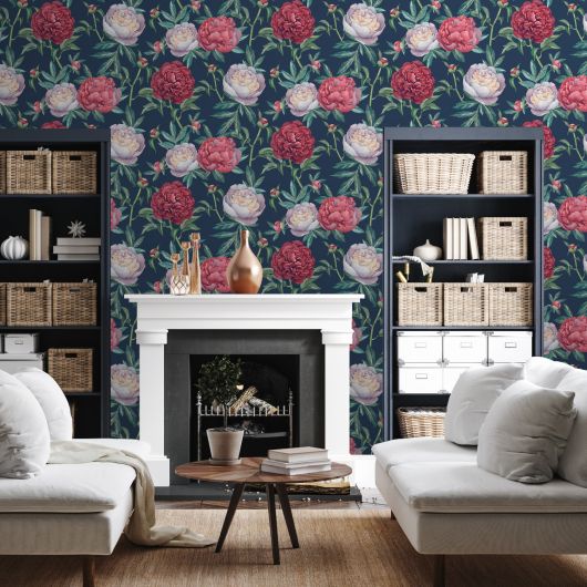 Papier peint vinyle sur intissé floral rose et vert PIVOINES - Adèle par Ugepa - m57301