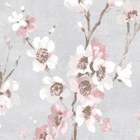 Papier peint vinyle sur intissé floral rose et blanc POMMIER EN FLEURS - Adèle par Ugepa - m52709