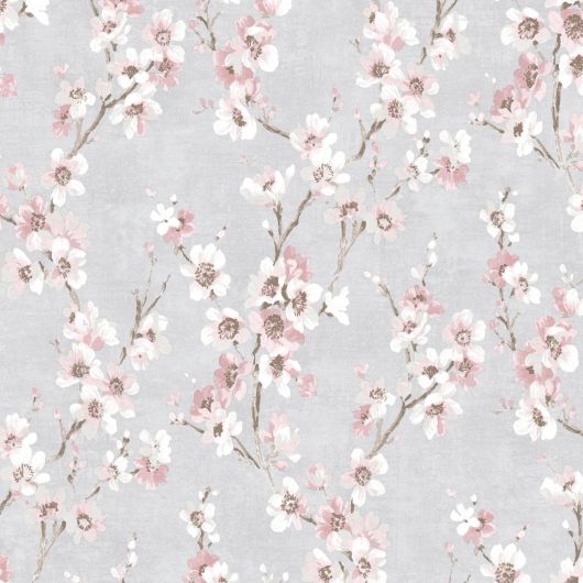 Papier peint vinyle sur intissé floral rose et blanc POMMIER EN FLEURS - Adèle par Ugepa - m52709