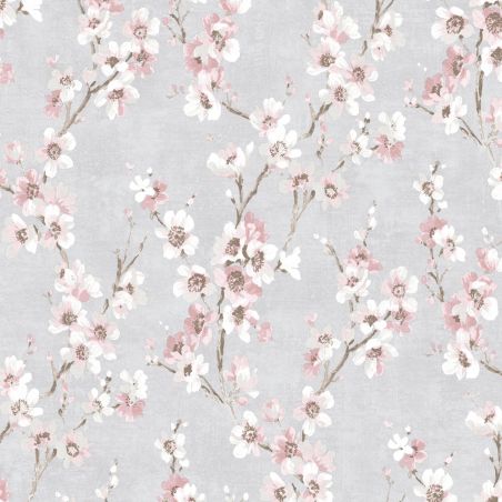 Papier peint vinyle sur intissé floral rose et blanc POMMIER EN FLEURS - Adèle par Ugepa - m52709