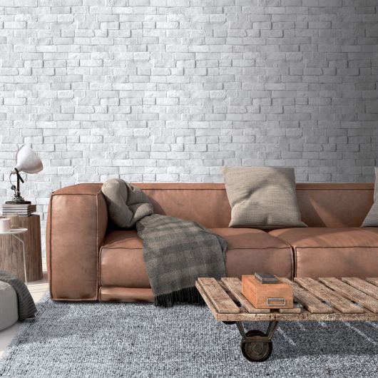 Papier peint intissé trompe l'œil gris et blanc BRIQUE - Pop par Ugepa - l90529