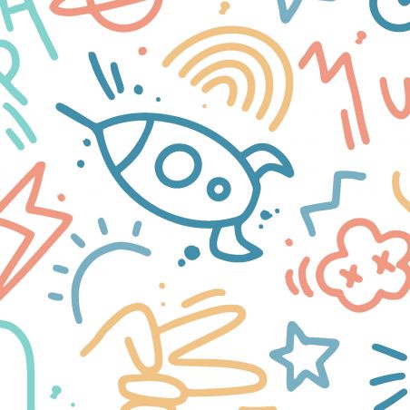Papier peint intissé géométrique bleu et orange DOODLE - La Belle Histoire par Ugepa - m45710