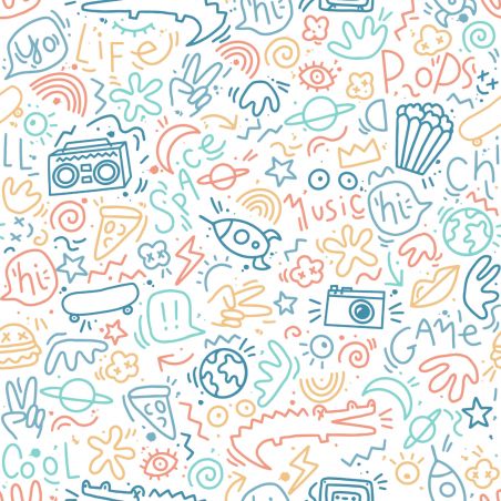 Papier peint intissé géométrique bleu et orange DOODLE - La Belle Histoire par Ugepa - m45710