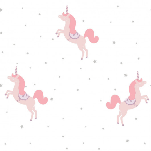 Papier peint intissé enfant rose pailleté et gris PRINCESS UNICORNS - Girl Power par Caselio - 100795402