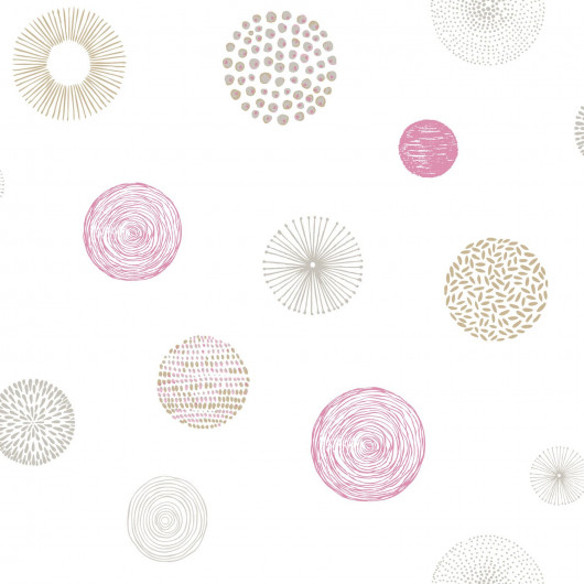 Papier peint intissé géométrique rose et beige ROND GRAF - Pretty Lili par Caselio - 69244011