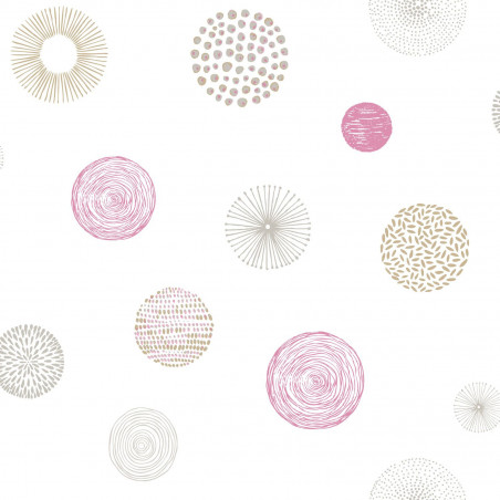 Papier peint intissé géométrique rose et beige ROND GRAF - Pretty Lili par Caselio - 69244011