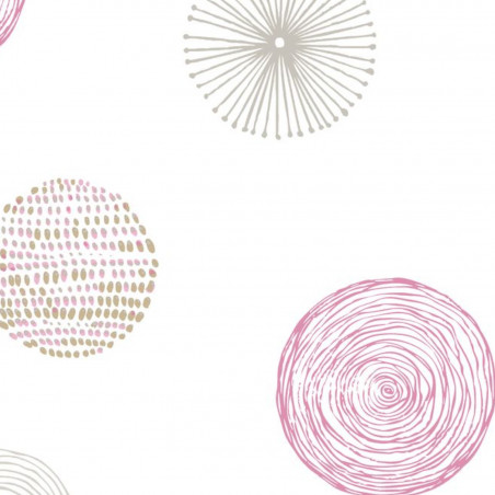 Papier peint intissé géométrique rose et beige ROND GRAF - Pretty Lili par Caselio - 69244011