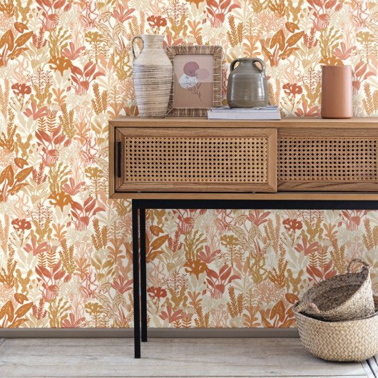 Papier peint vinyle sur intissé végétal terracotta et beige CAN YOU SEA ME - Sea you soon par Caselio - 102753279
