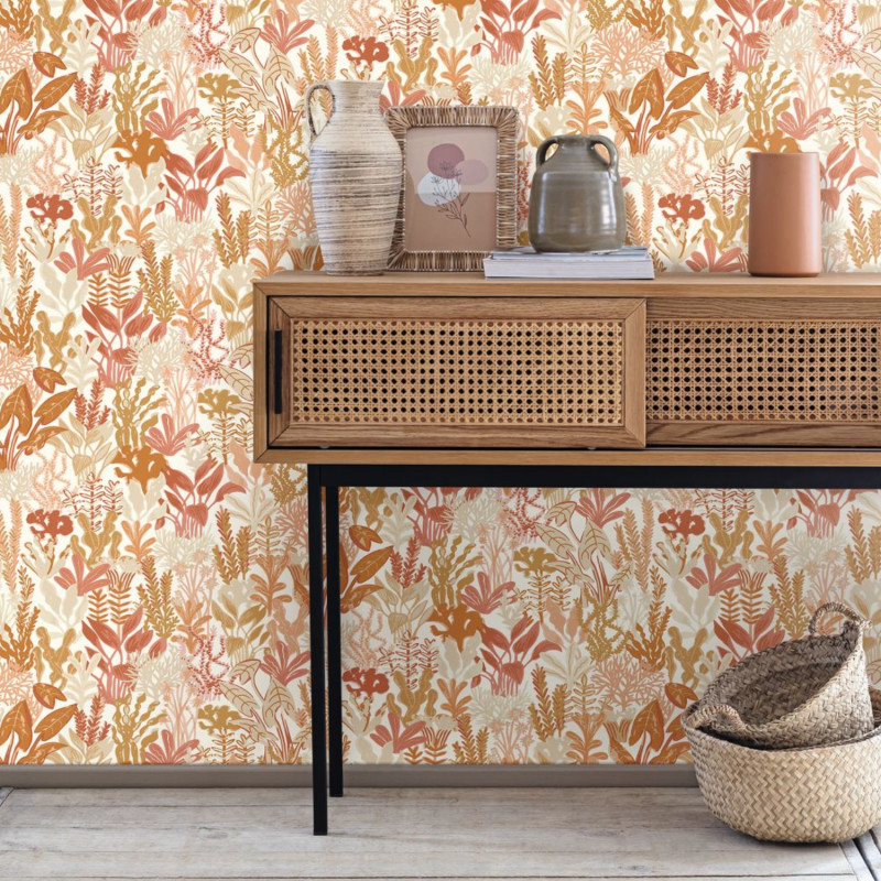 Papier peint vinyle sur intissé végétal terracotta et beige CAN YOU SEA ME - Sea you soon par Caselio - 102753279