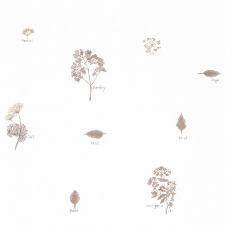 Papier peint vinyle sur intissé végétal taupe BOUQUET GARNI - Au Bistrot d'Alice par Caselio - 100621000