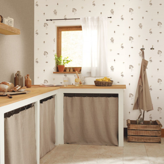 Papier peint vinyle sur intissé végétal taupe BOUQUET GARNI - Au Bistrot d'Alice par Caselio - 100621000