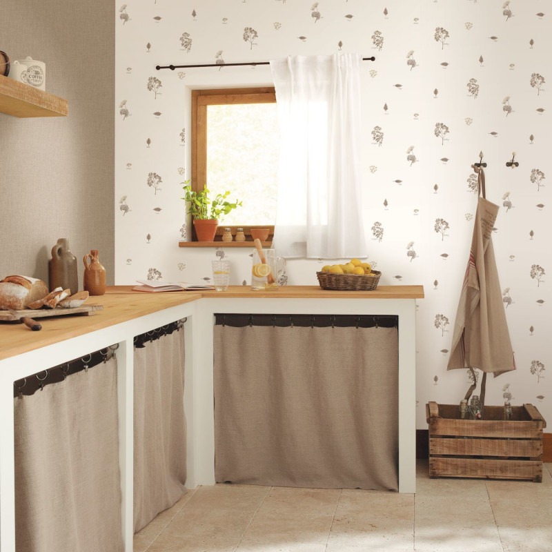 Papier peint vinyle sur intissé végétal taupe BOUQUET GARNI - Au Bistrot d'Alice par Caselio - 100621000