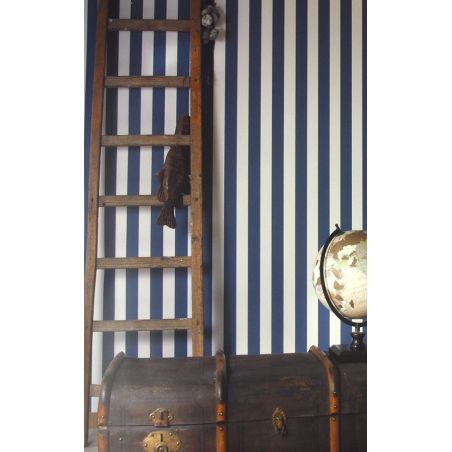 Papier peint vinyle sur papier rayure bleu et blanc RAYURE - Fregate par Casadeco - 20036100