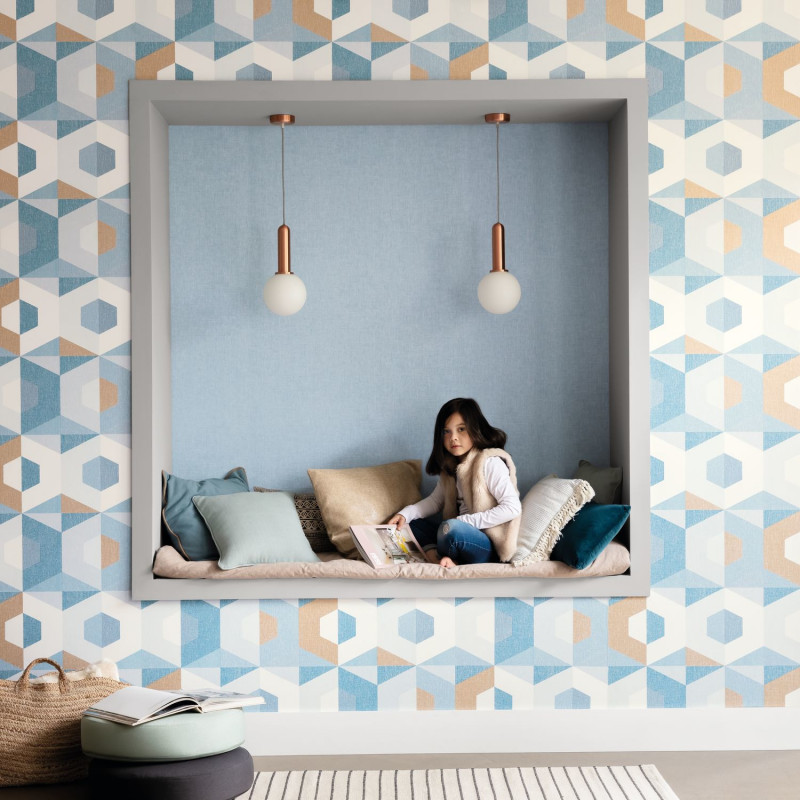 Papier peint vinyle sur intissé géométrique bleu et doré POP - Moove par Caselio - 101376105