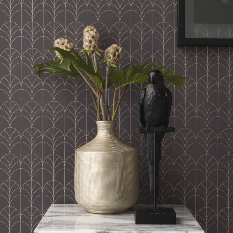 Papier peint intissé géométrique noir et doré FILAMENT - Belle époque par Casadeco - 82269512