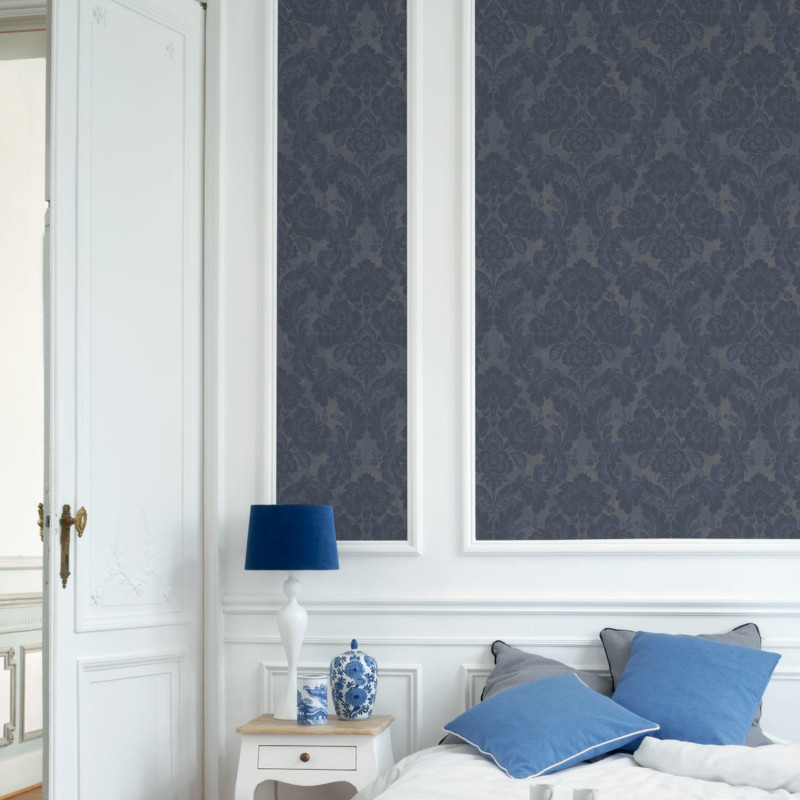 Papier peint intissé floral bleu et bronze DEMEURE BLEU - Montsegur par Casadeco - 86066474