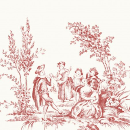 Papier peint intissé toile de jouy rouge SCENE BUCOLIQUE - Fontainebleau par Casadeco - 81518102