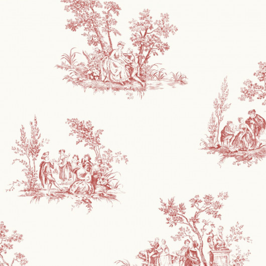 Papier peint intissé toile de jouy rouge SCENE BUCOLIQUE - Fontainebleau par Casadeco - 81518102